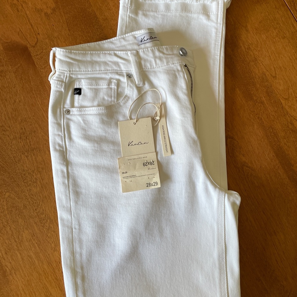 KanCan White Denim High Waist Fray Hem Jeans
